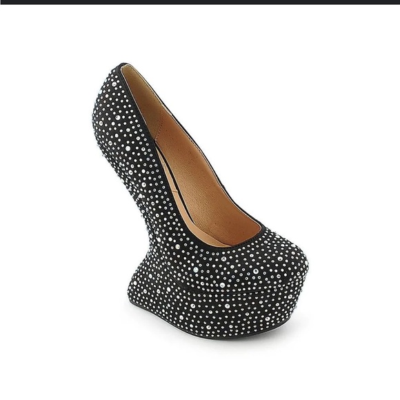 SHIEKH
FREDA 05 NO HEEL PLATFORM RHINESTONE WEDGE IN BLACK SIZE 7.5 - Picture 1 of 11